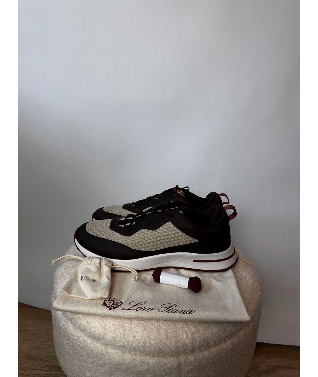 LORO PIANA Коричневые кожаные низкие кроссовки / кеды, фото 2