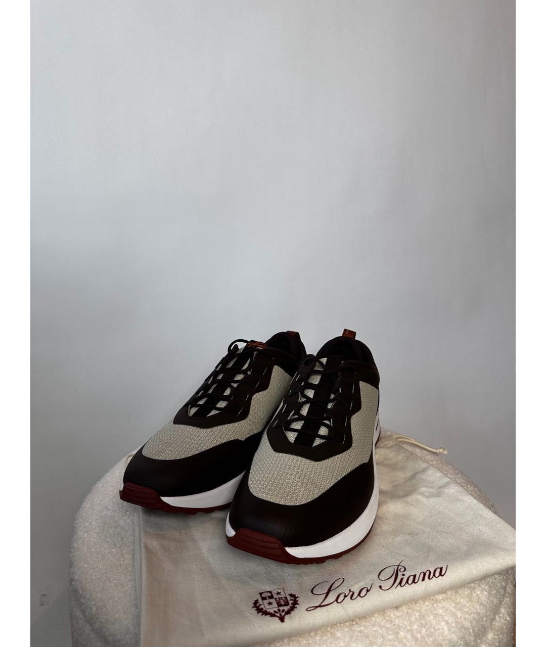 LORO PIANA Коричневые кожаные низкие кроссовки / кеды, фото 3