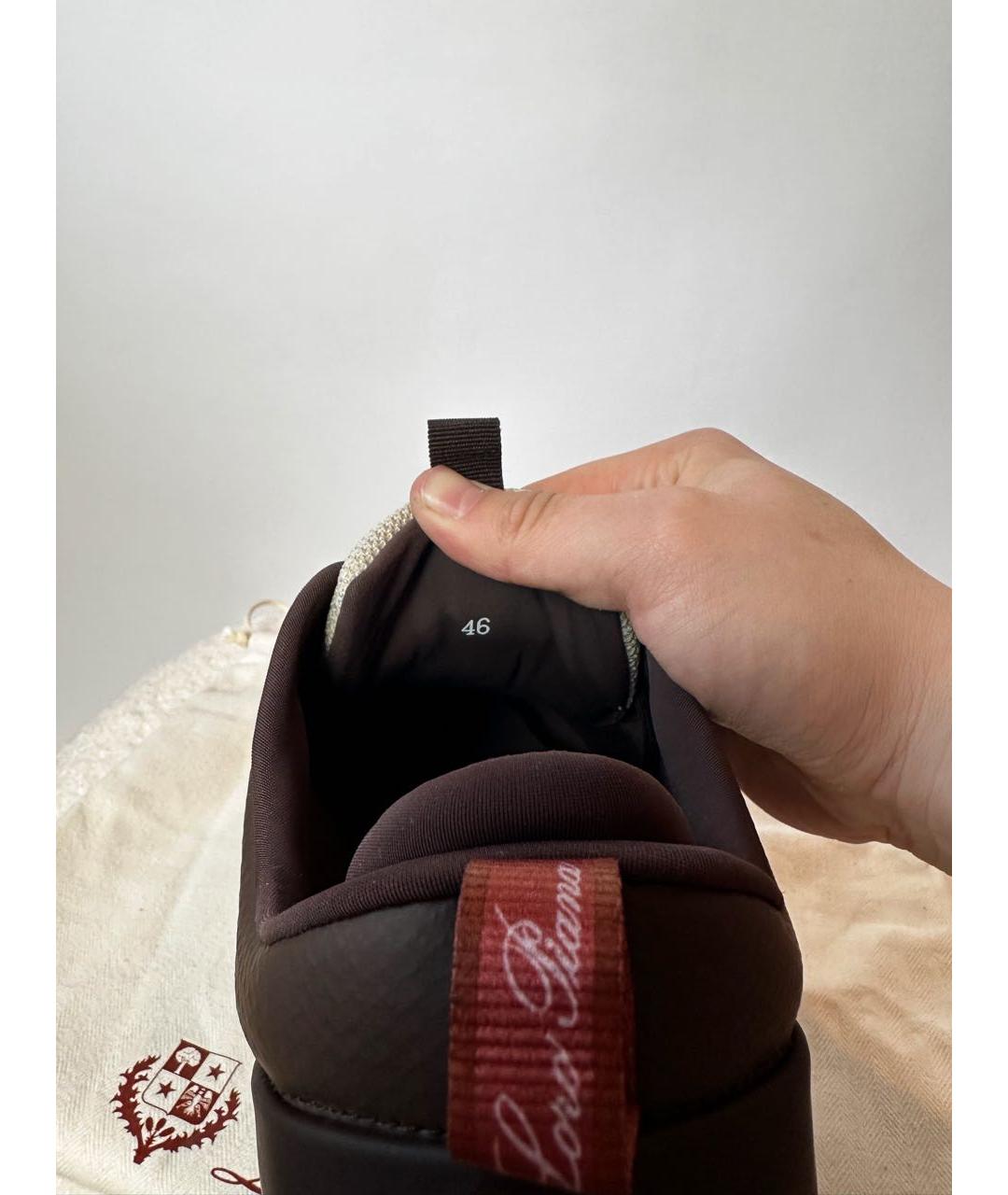 LORO PIANA Коричневые кожаные низкие кроссовки / кеды, фото 7