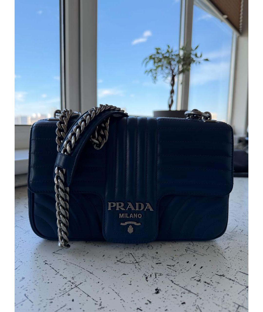 PRADA Синяя кожаная сумка с короткими ручками, фото 4