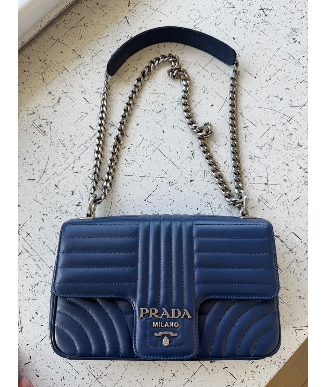 PRADA Синяя кожаная сумка с короткими ручками, фото 5