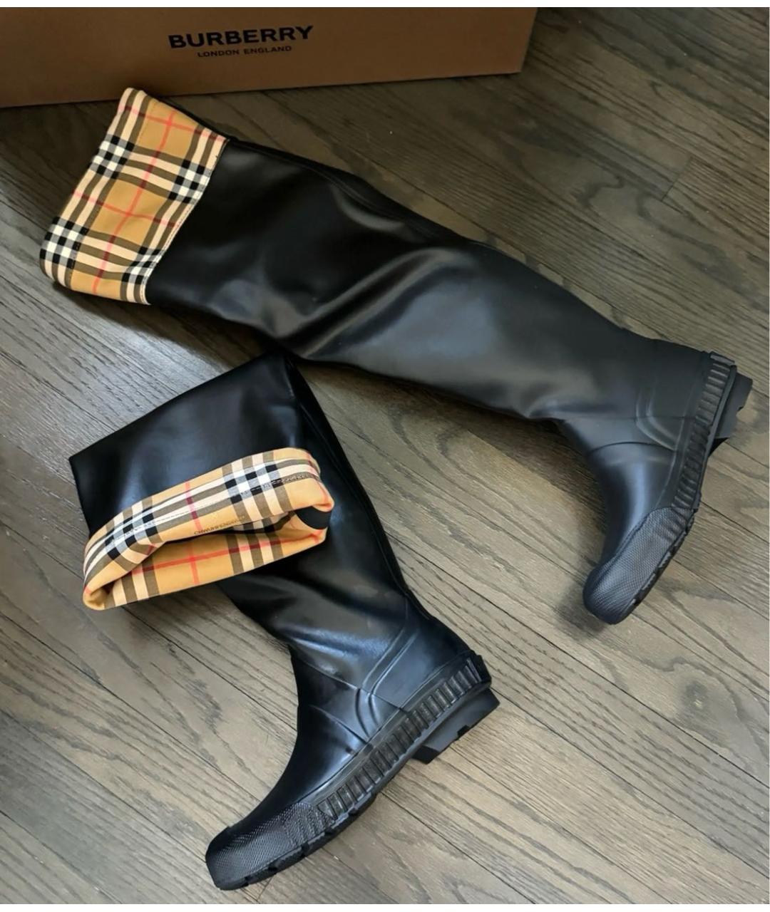 BURBERRY Черные резиновые ботфорты, фото 5