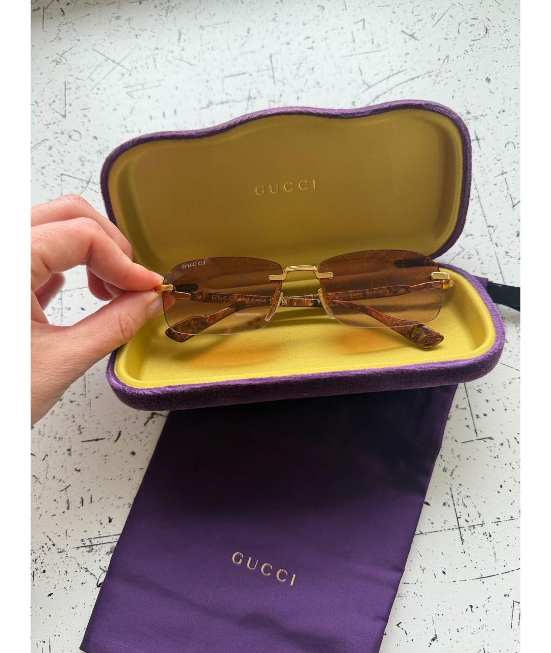 GUCCI Коричневые пластиковые солнцезащитные очки, фото 2