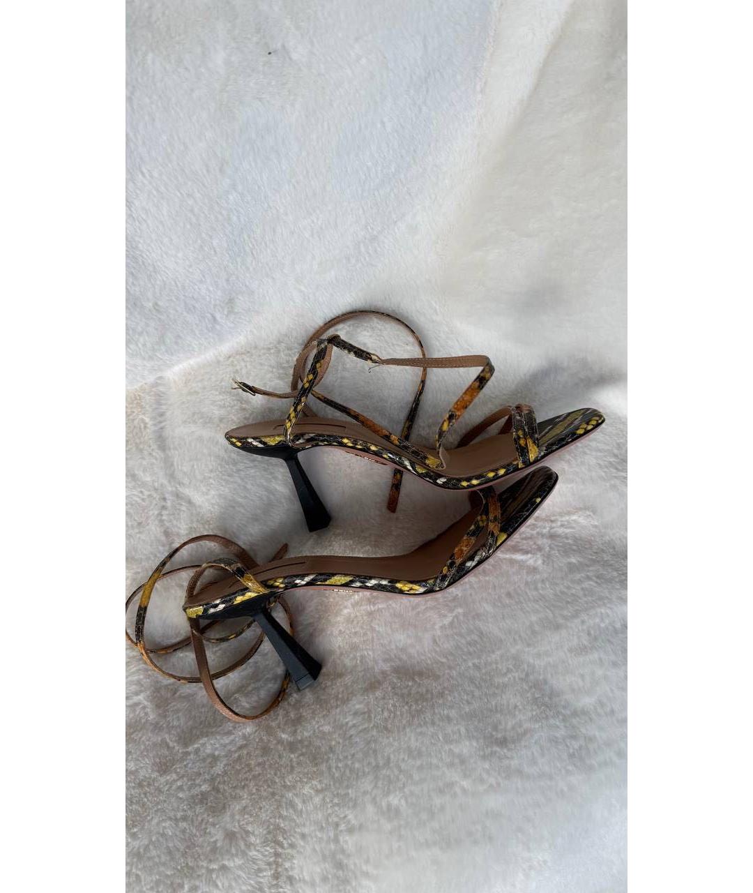 AQUAZZURA Желтые кожаные босоножки, фото 4