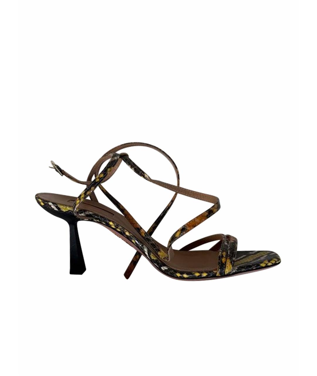 AQUAZZURA Желтые кожаные босоножки, фото 1