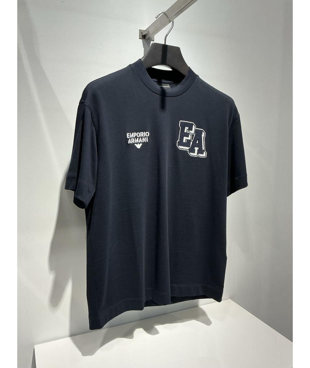 EMPORIO ARMANI Темно-синяя хлопковая футболка, фото 2