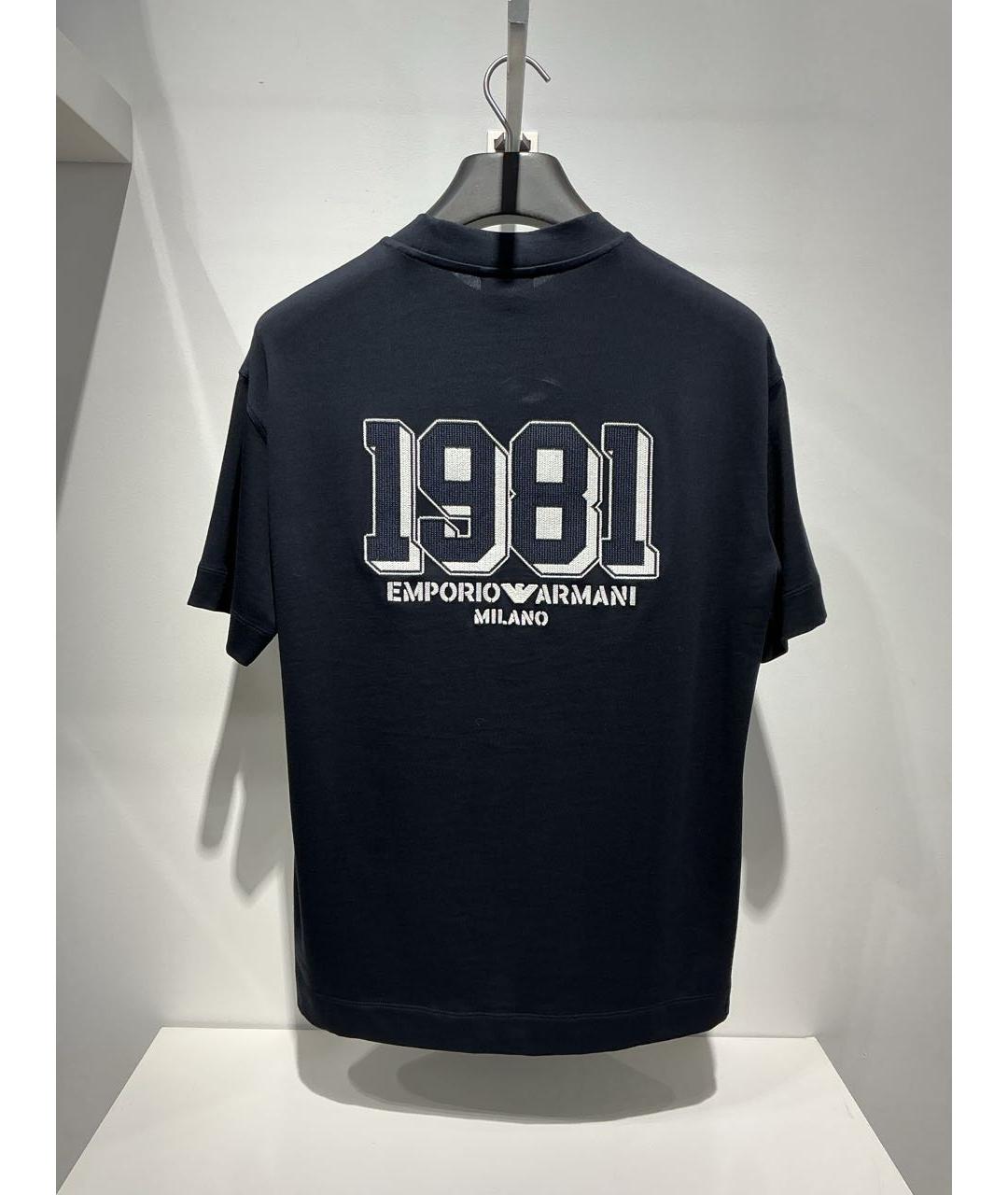 EMPORIO ARMANI Темно-синяя хлопковая футболка, фото 3