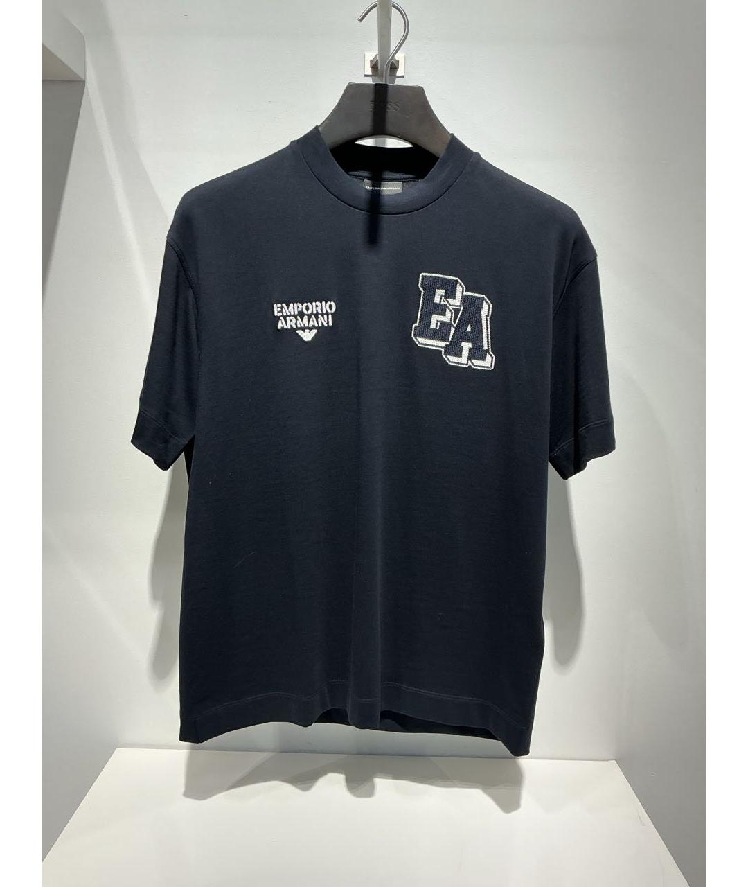 EMPORIO ARMANI Темно-синяя хлопковая футболка, фото 4