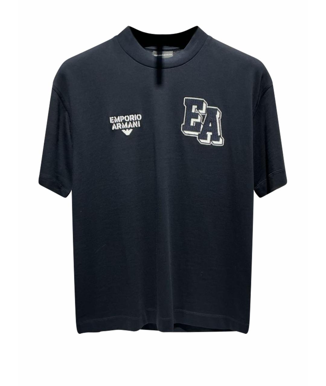 EMPORIO ARMANI Темно-синяя хлопковая футболка, фото 1