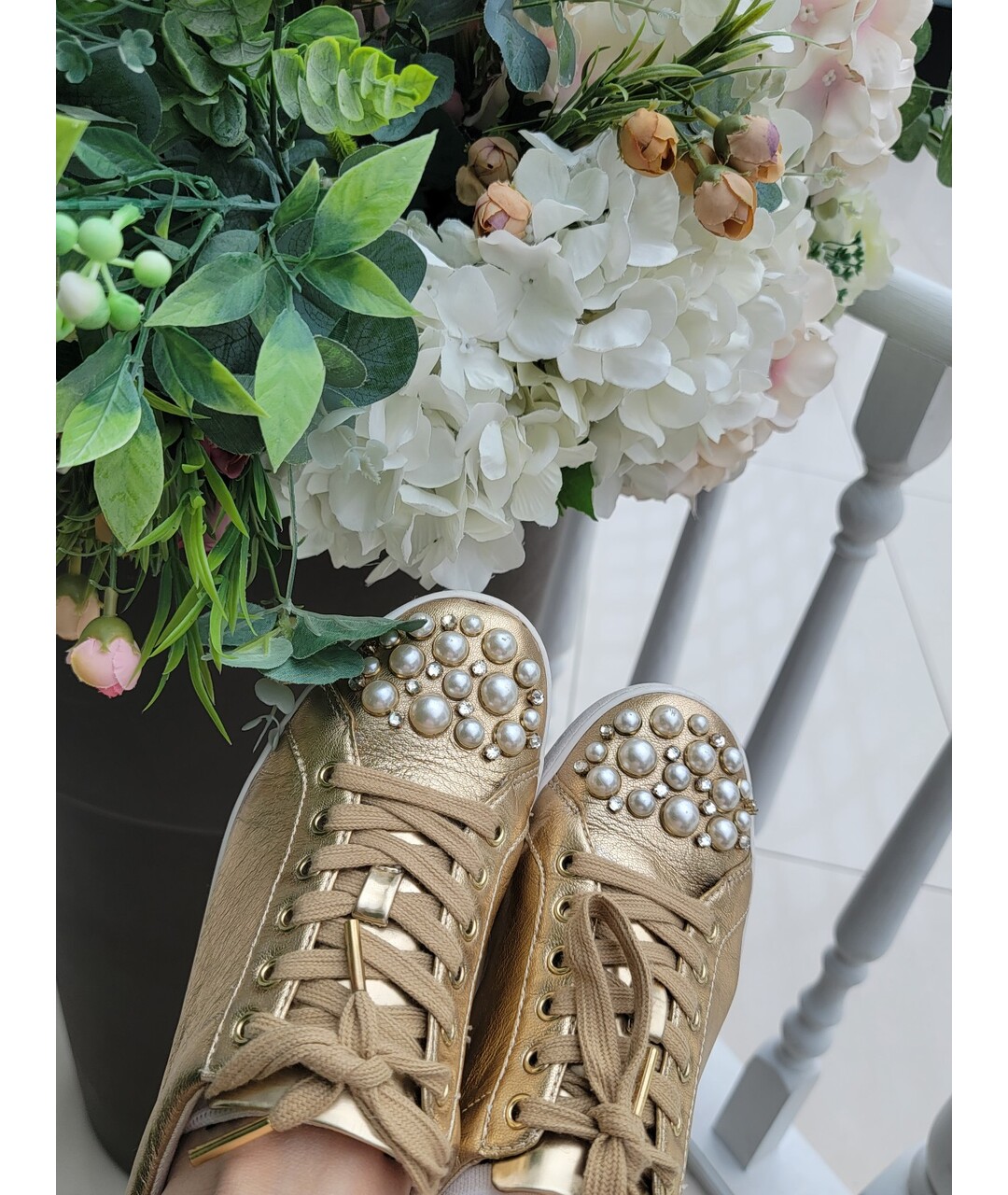 MICHAEL MICHAEL KORS Золотые кожаные кроссовки, фото 3