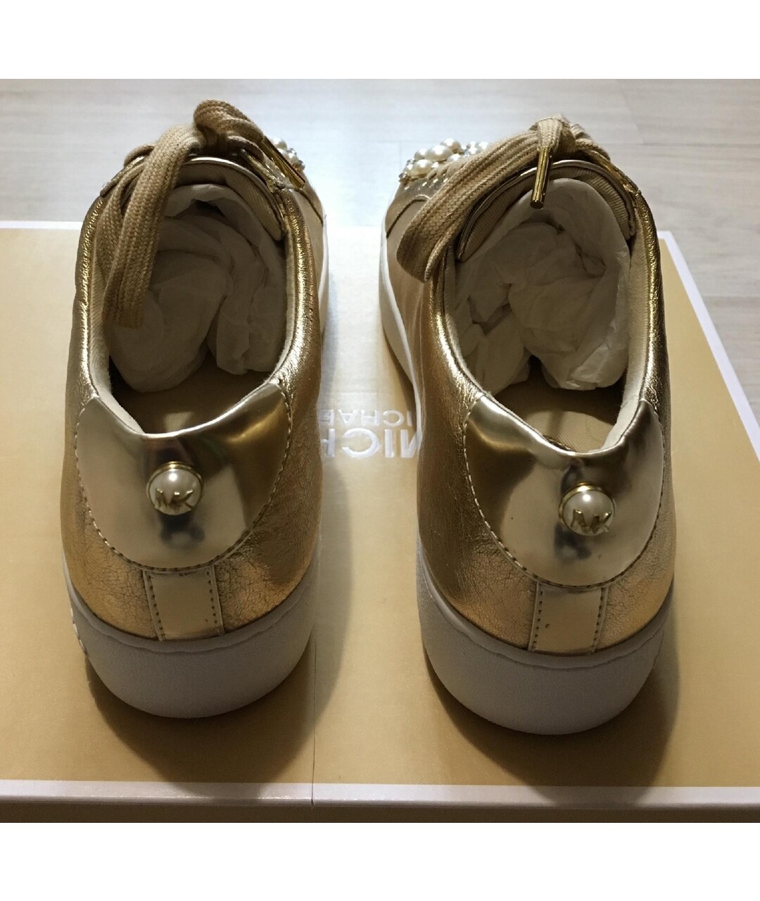 MICHAEL MICHAEL KORS Золотые кожаные кроссовки, фото 2