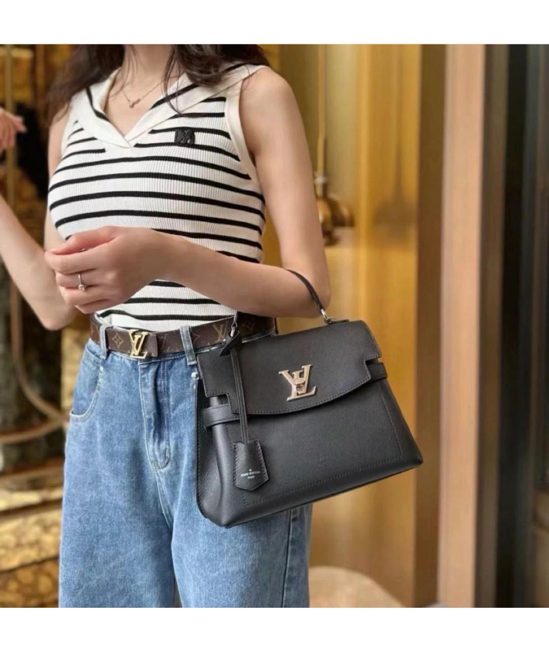 LOUIS VUITTON Черная кожаная сумка с короткими ручками, фото 5