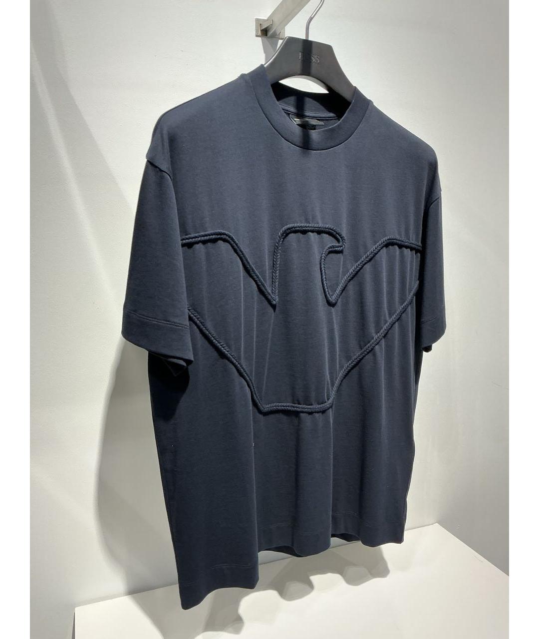 EMPORIO ARMANI Темно-синяя хлопковая футболка, фото 2