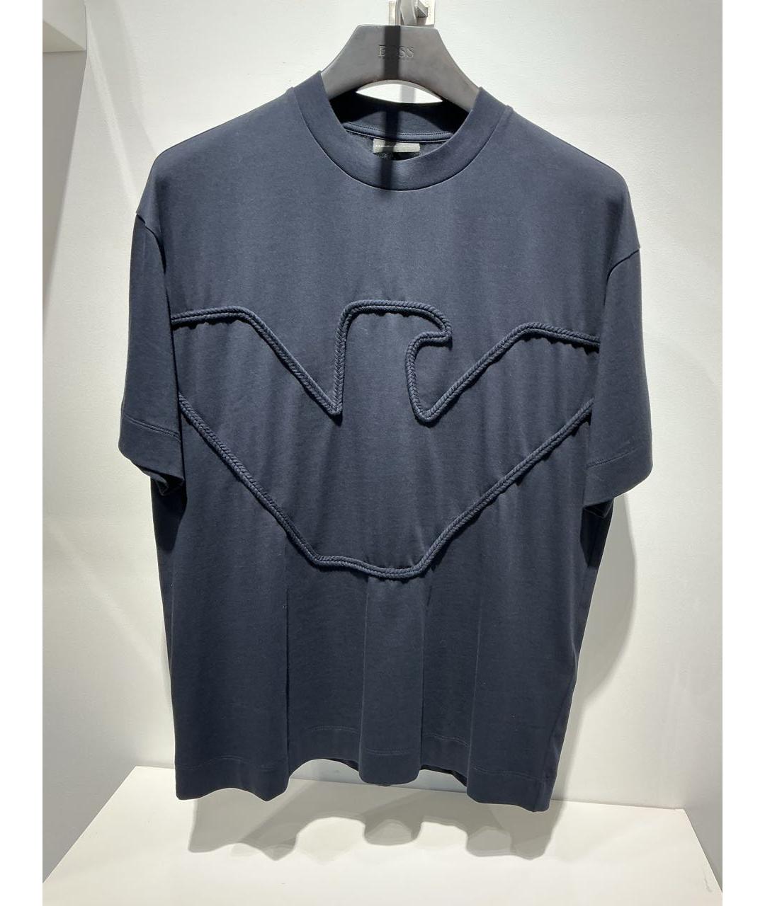 EMPORIO ARMANI Темно-синяя хлопковая футболка, фото 4