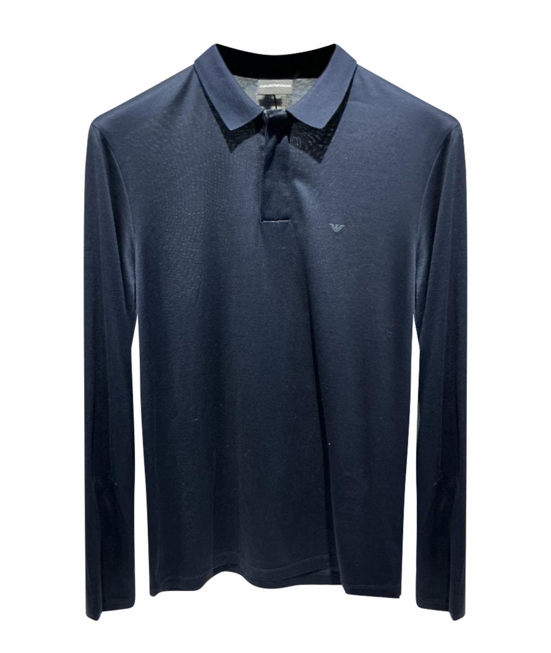 EMPORIO ARMANI Темно-синее хлопковое поло с длинным рукавом, фото 1