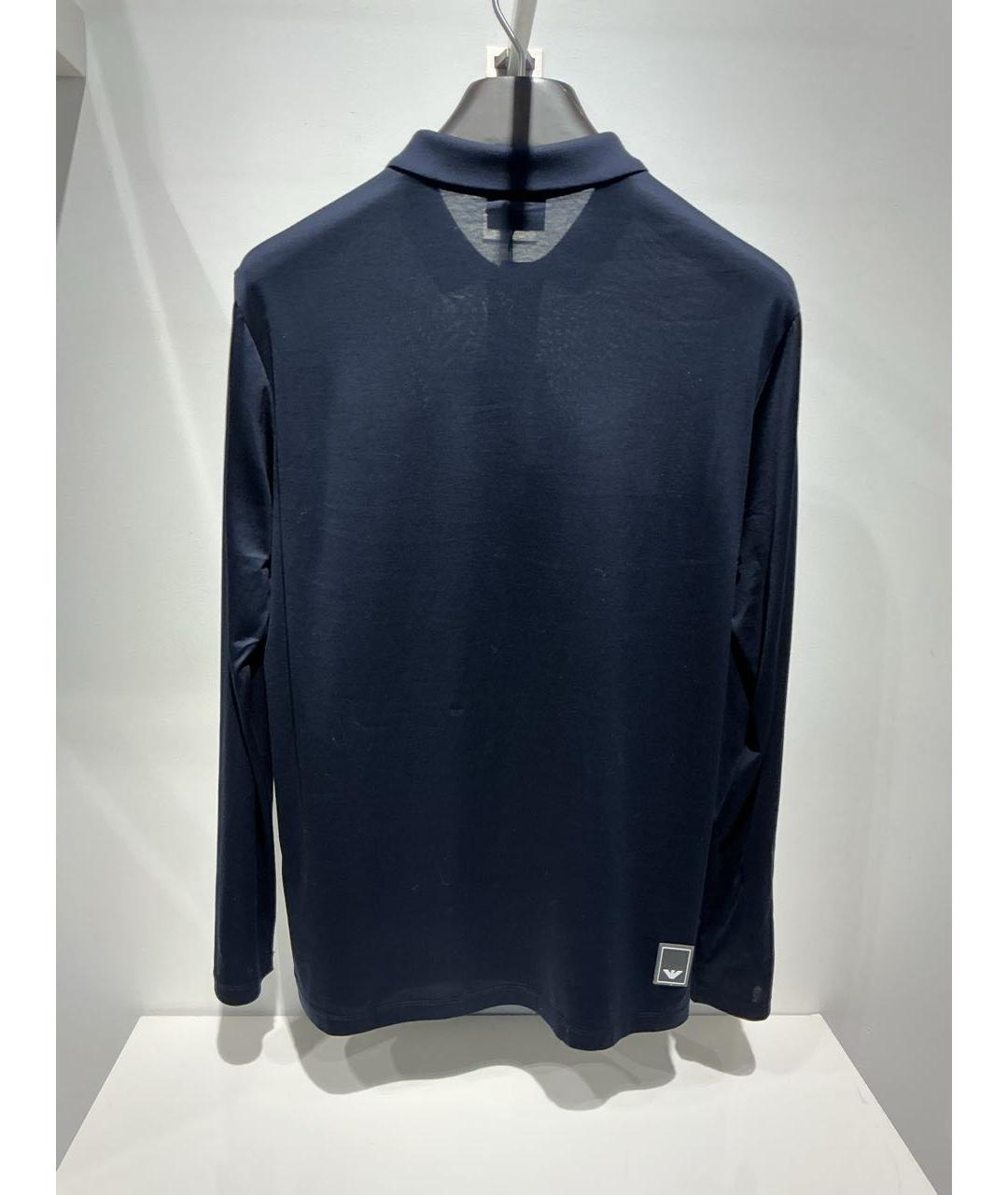 EMPORIO ARMANI Темно-синее хлопковое поло с длинным рукавом, фото 3