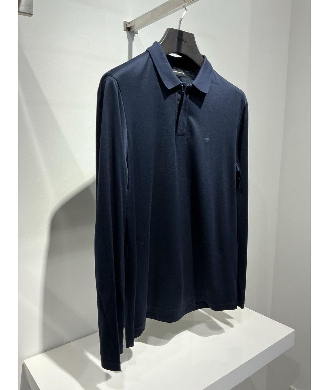 EMPORIO ARMANI Темно-синее хлопковое поло с длинным рукавом, фото 2