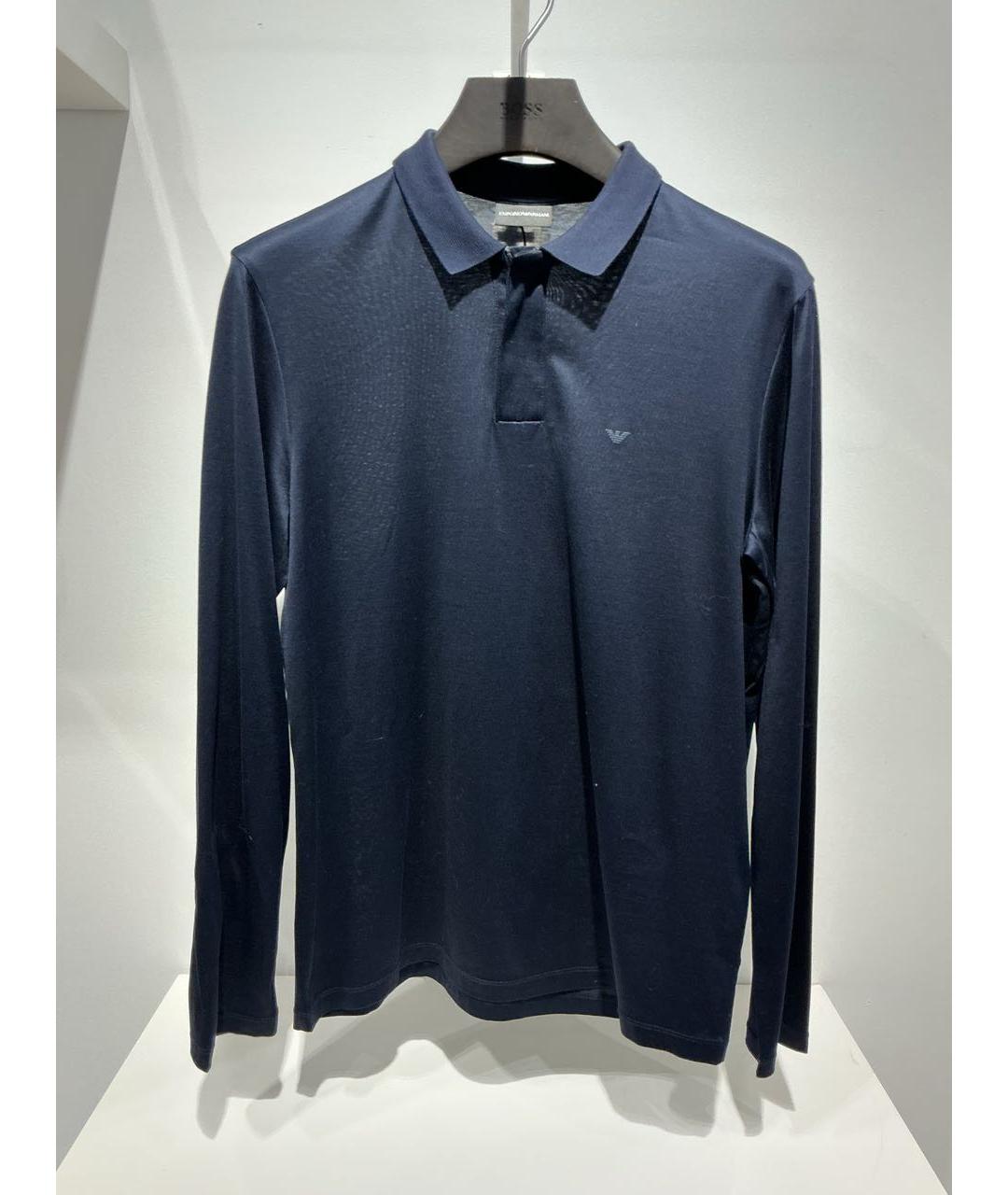 EMPORIO ARMANI Темно-синее хлопковое поло с длинным рукавом, фото 4