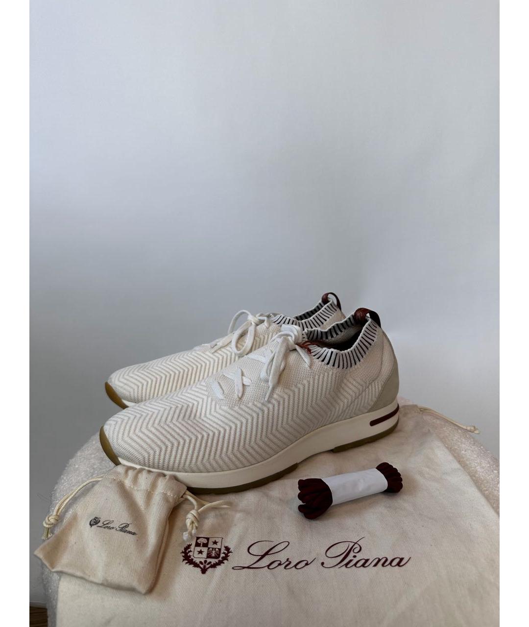 LORO PIANA Белые текстильные низкие кроссовки / кеды, фото 2