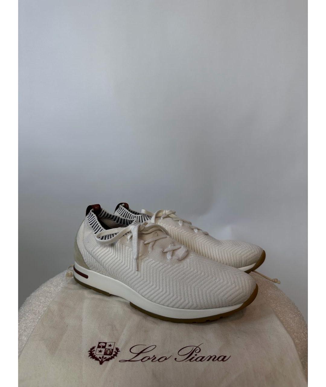 LORO PIANA Белые текстильные низкие кроссовки / кеды, фото 5