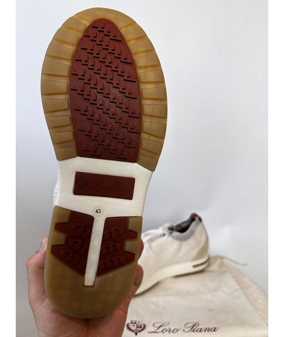 LORO PIANA Белые текстильные низкие кроссовки / кеды, фото 7