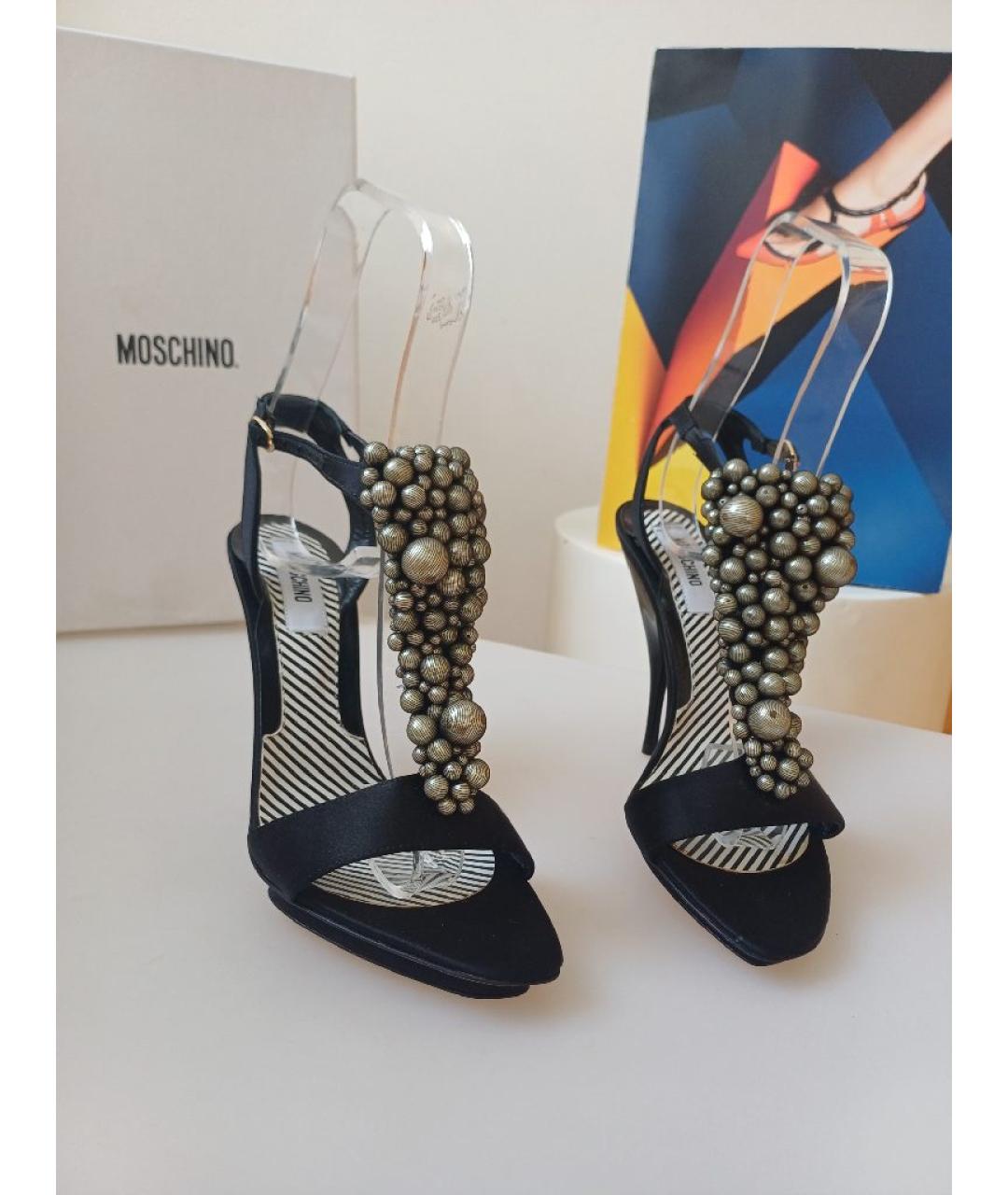 MOSCHINO Черные кожаные босоножки, фото 4