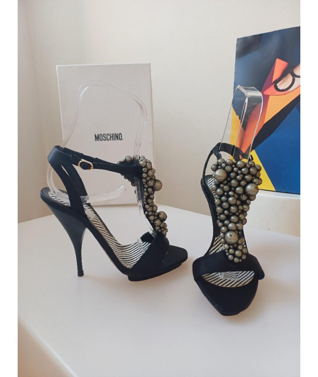 MOSCHINO Черные кожаные босоножки, фото 5