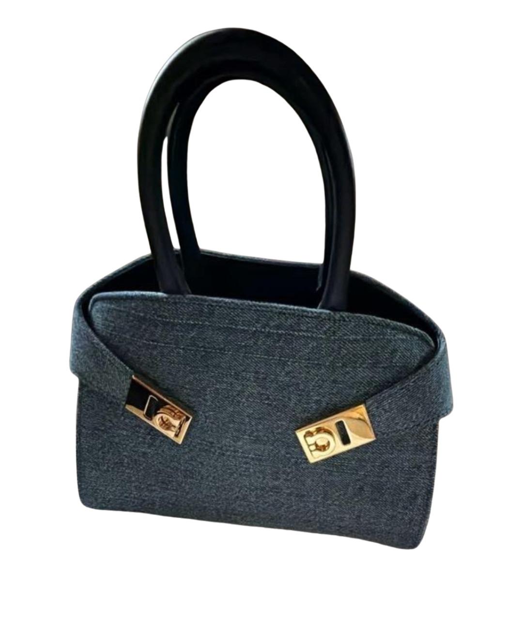 FERRAGAMO Синяя деним сумка с короткими ручками, фото 1