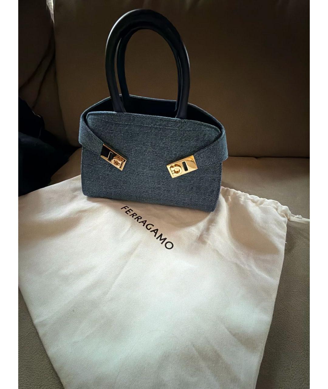 FERRAGAMO Синяя деним сумка с короткими ручками, фото 5