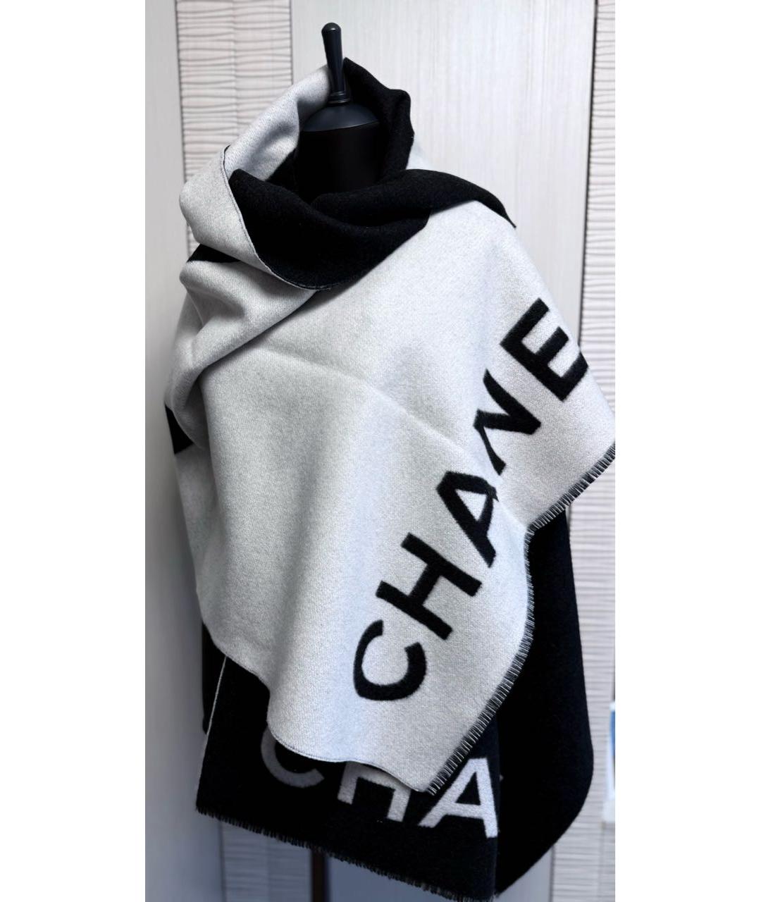 CHANEL Черный кашемировый шарф, фото 7
