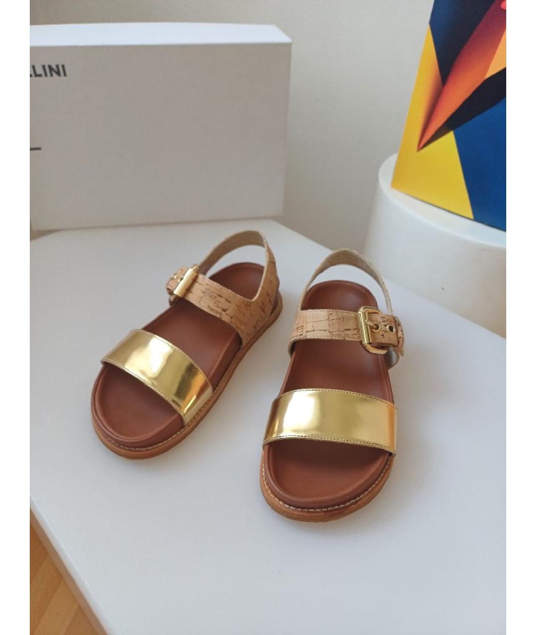 POLLINI Золотые кожаные босоножки, фото 6