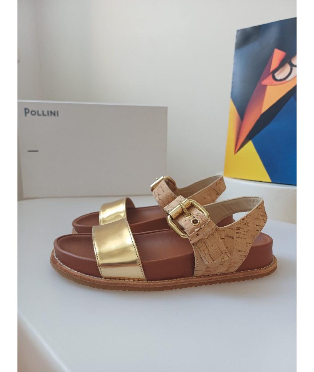 POLLINI Золотые кожаные босоножки, фото 2