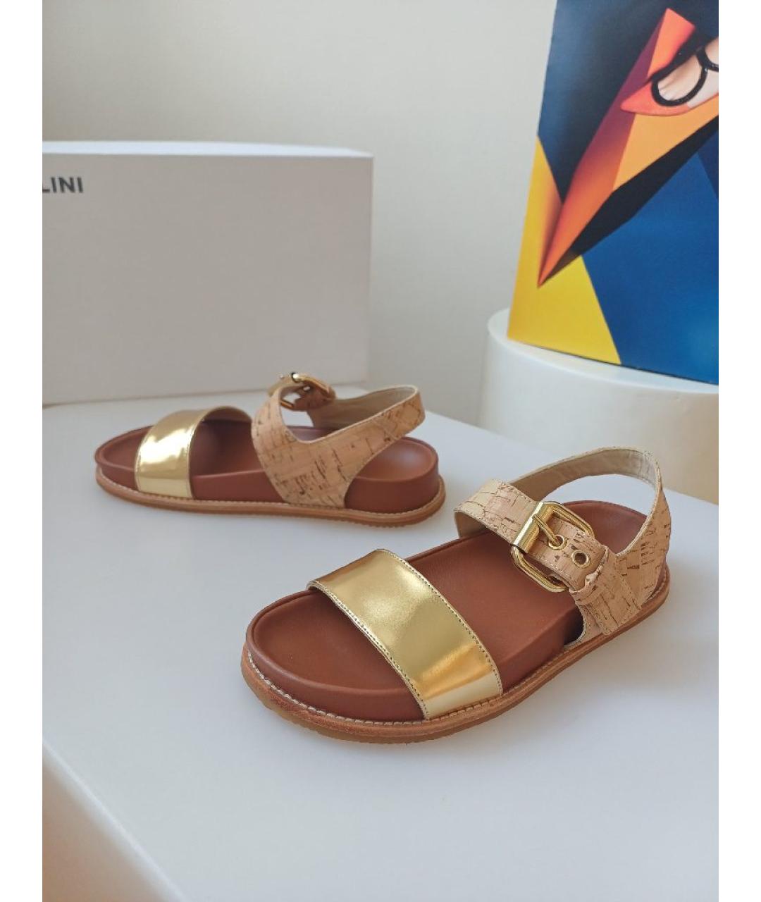 POLLINI Золотые кожаные босоножки, фото 3