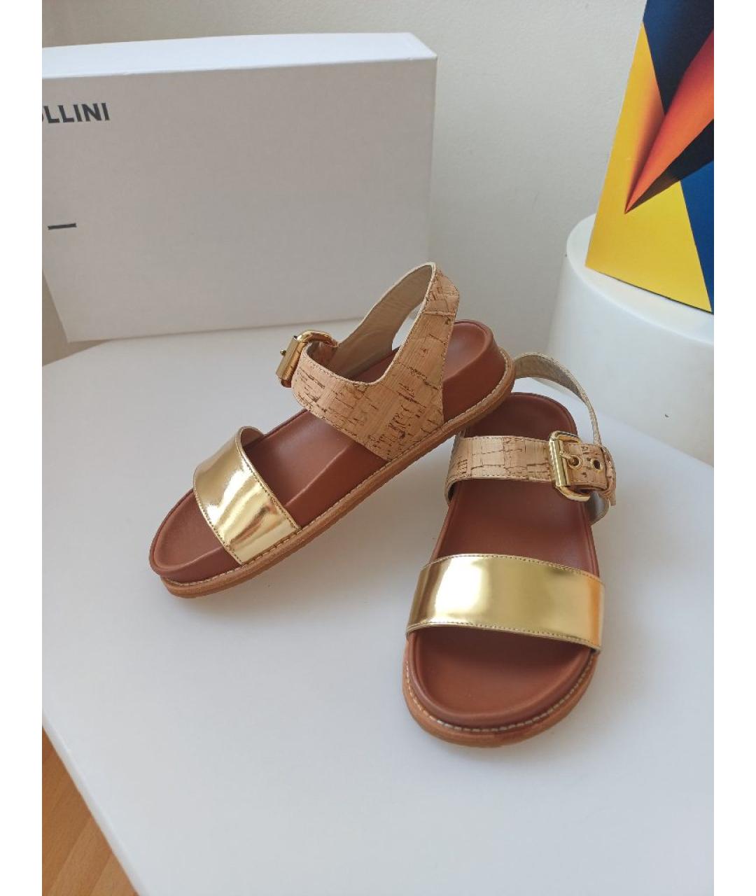 POLLINI Золотые кожаные босоножки, фото 4