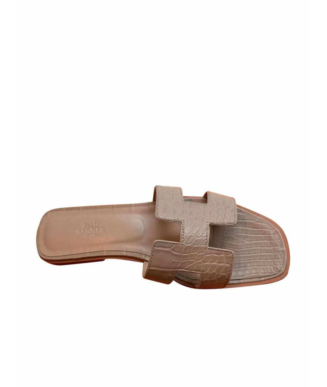 HERMES Бежевые сабо из экзотической кожи, фото 1