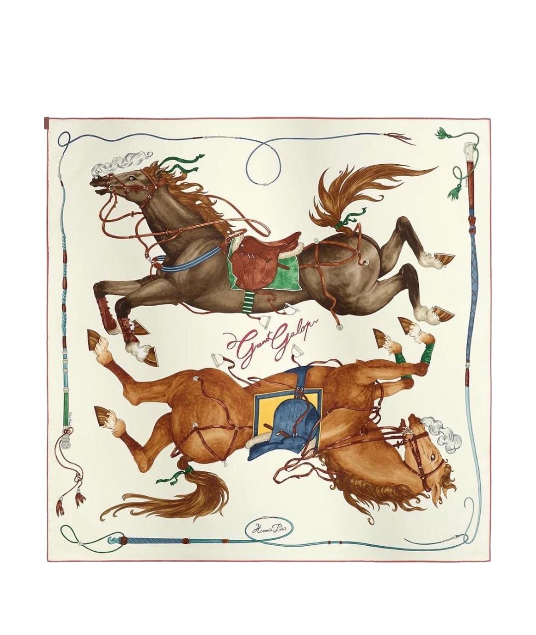 HERMES Бежевый шелковый платок, фото 1