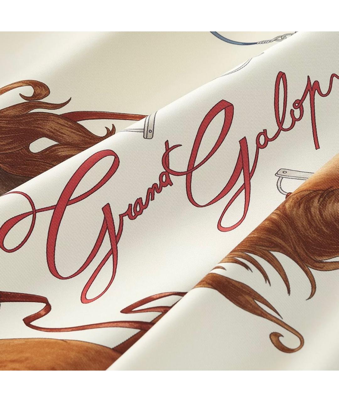 HERMES Бежевый шелковый платок, фото 2