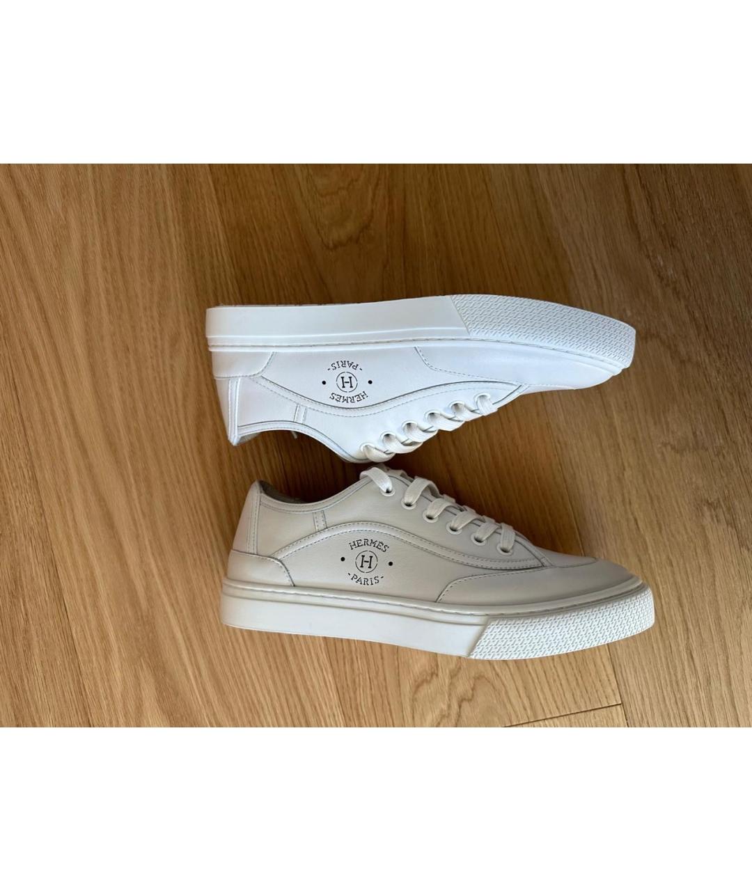 HERMES Белые кожаные кеды, фото 4