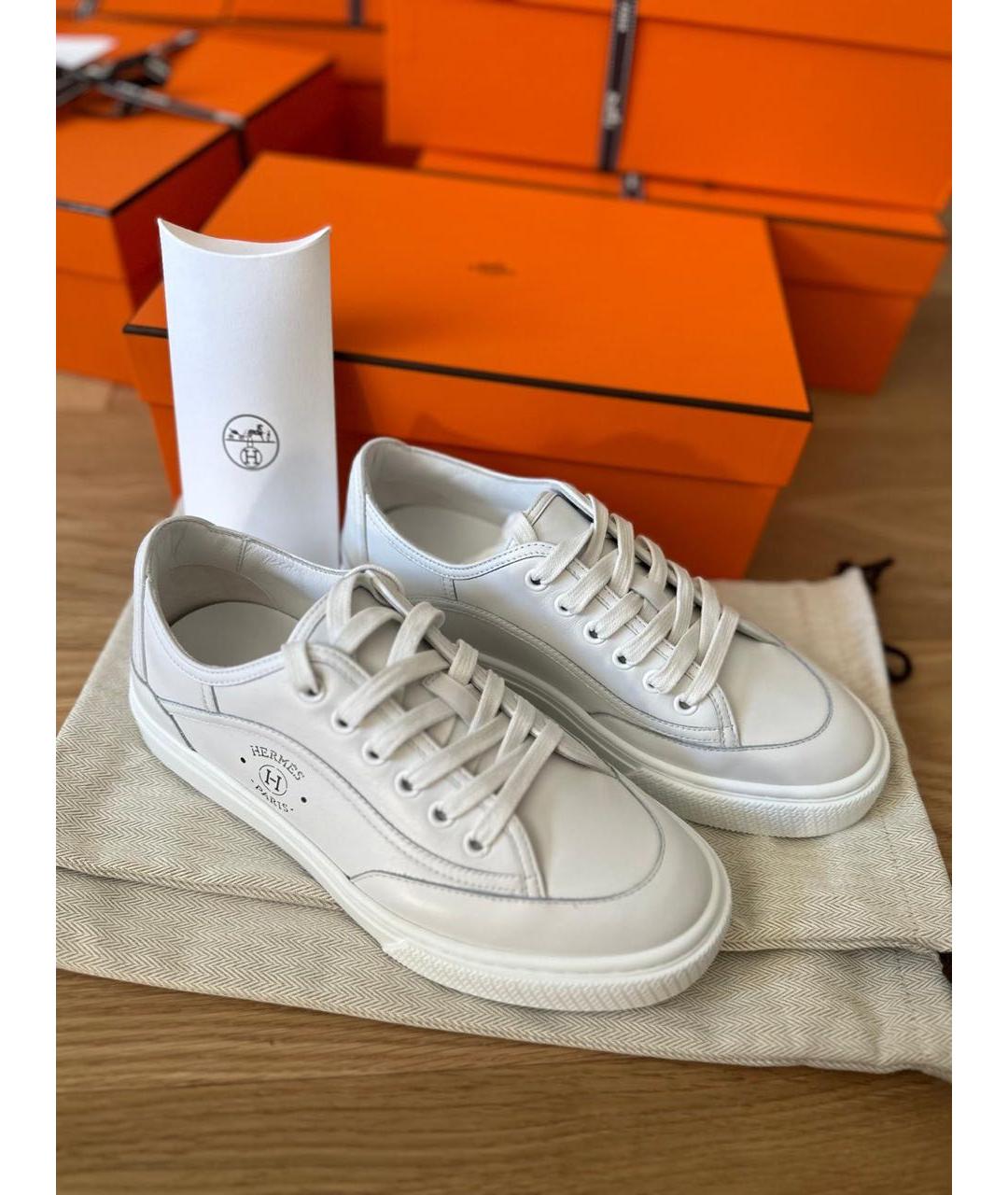 HERMES Белые кожаные кеды, фото 2