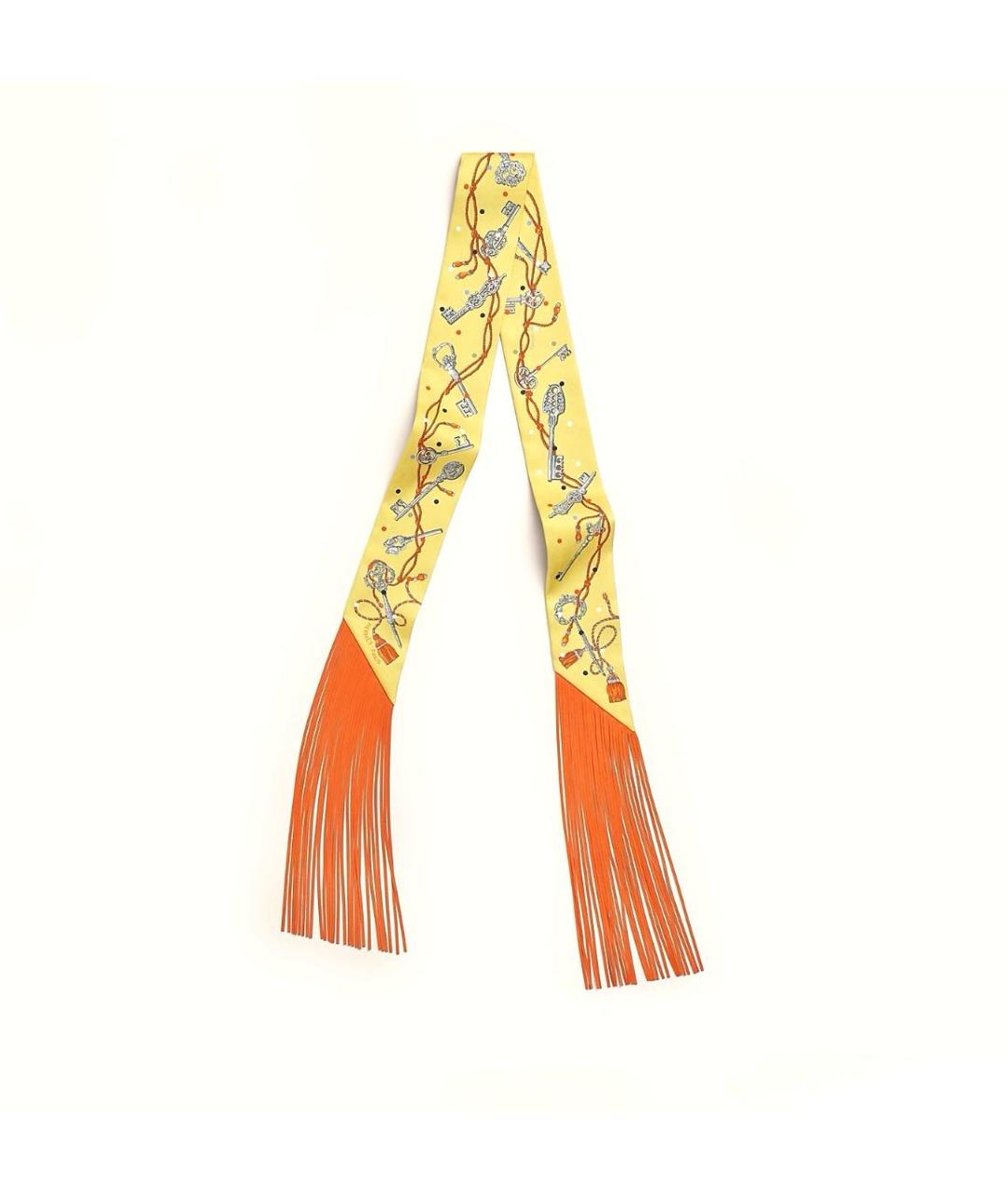 HERMES Желтый шелковый шарф, фото 4
