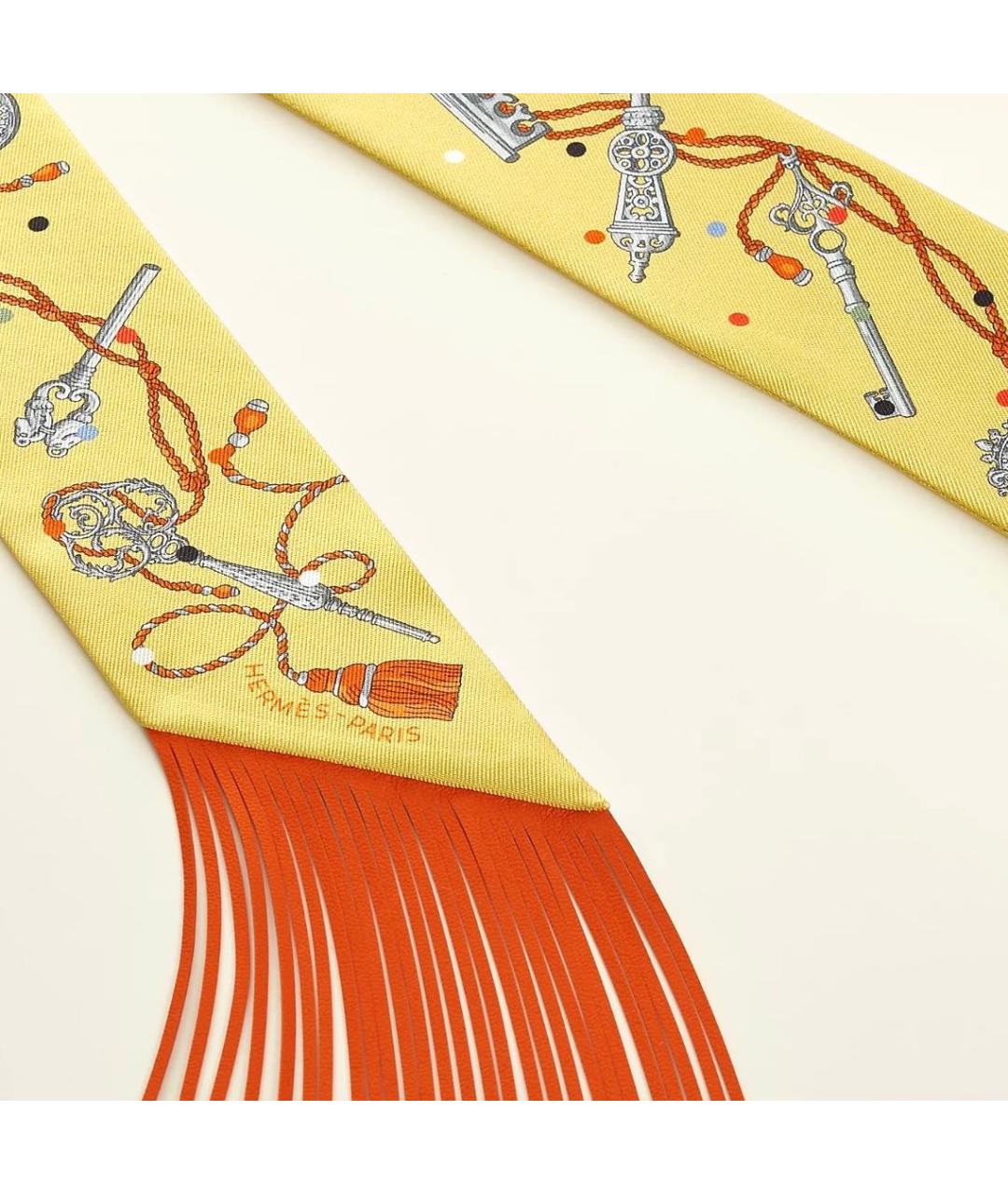 HERMES Желтый шелковый шарф, фото 2