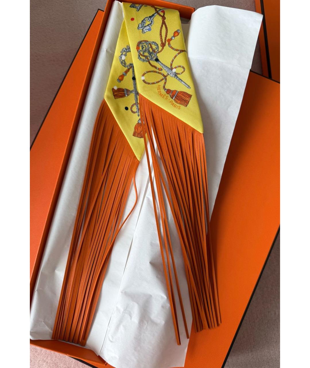 HERMES Желтый шелковый шарф, фото 3