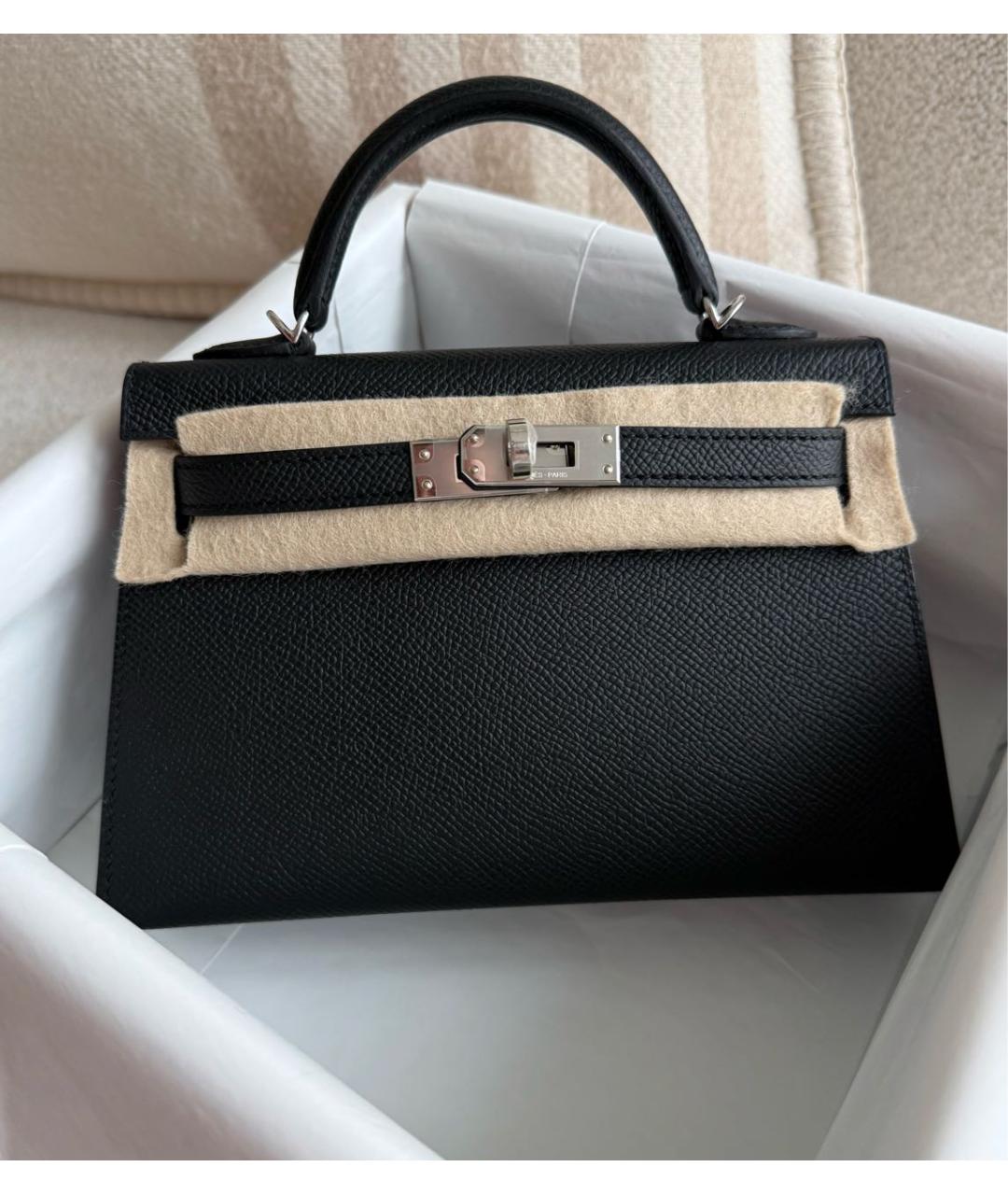 HERMES Черная кожаная сумка с короткими ручками, фото 2