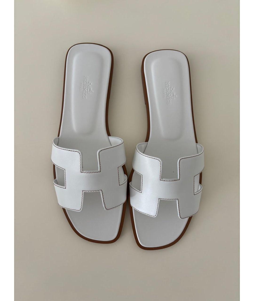 HERMES Белые кожаные сандалии, фото 4
