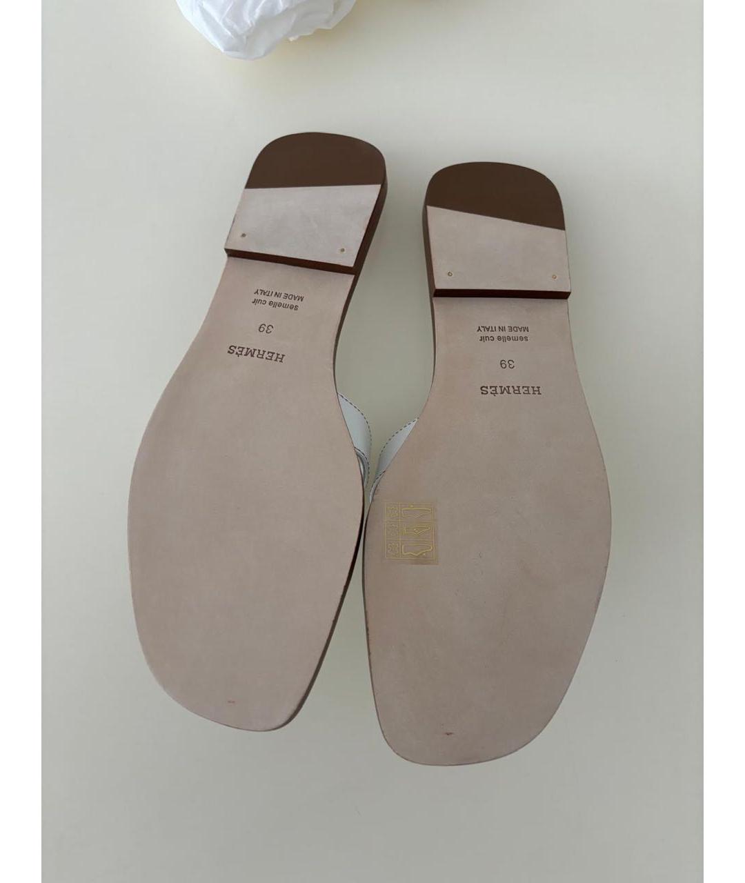 HERMES Белые кожаные сандалии, фото 7