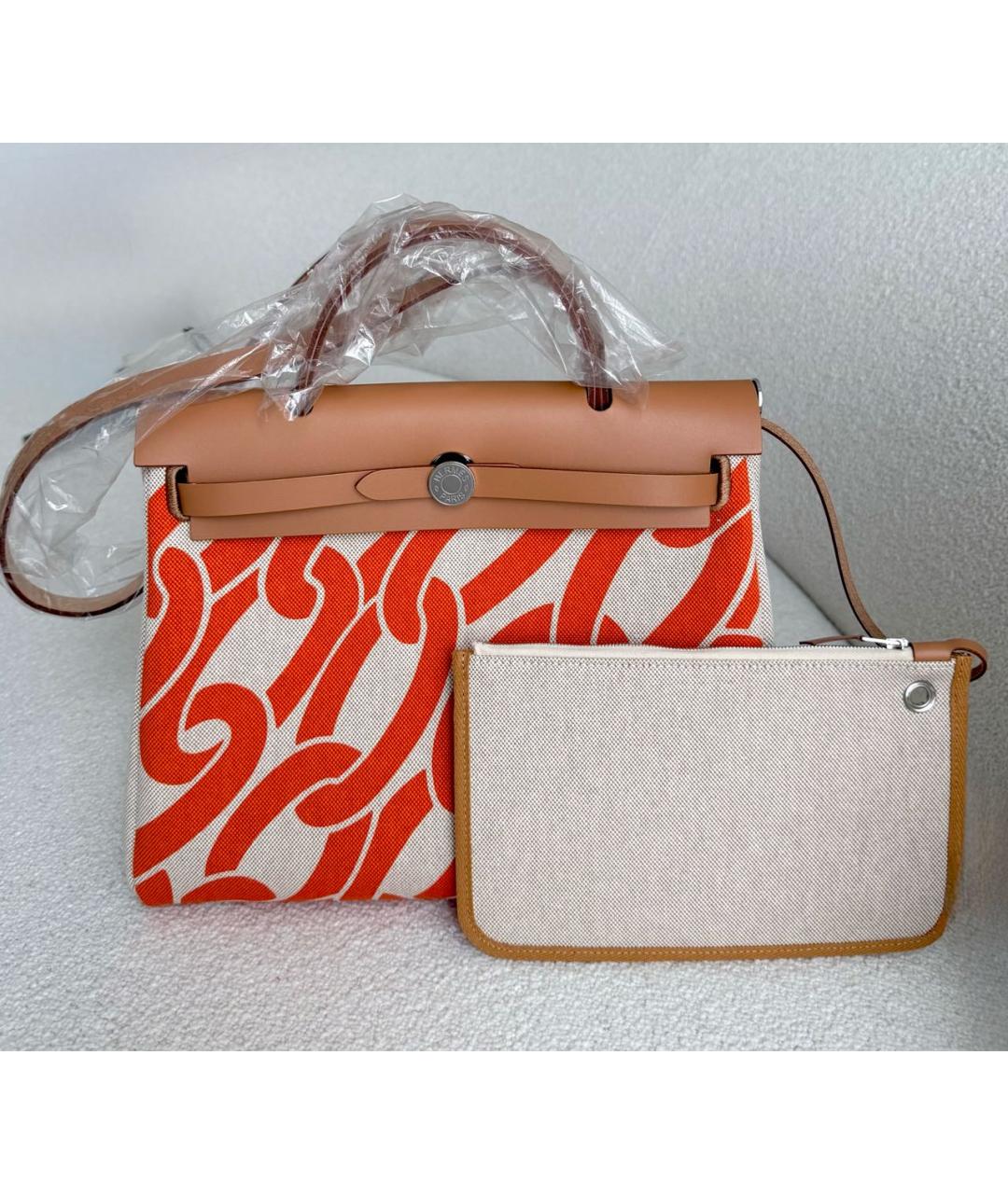 HERMES Оранжевая тканевая сумка через плечо, фото 2