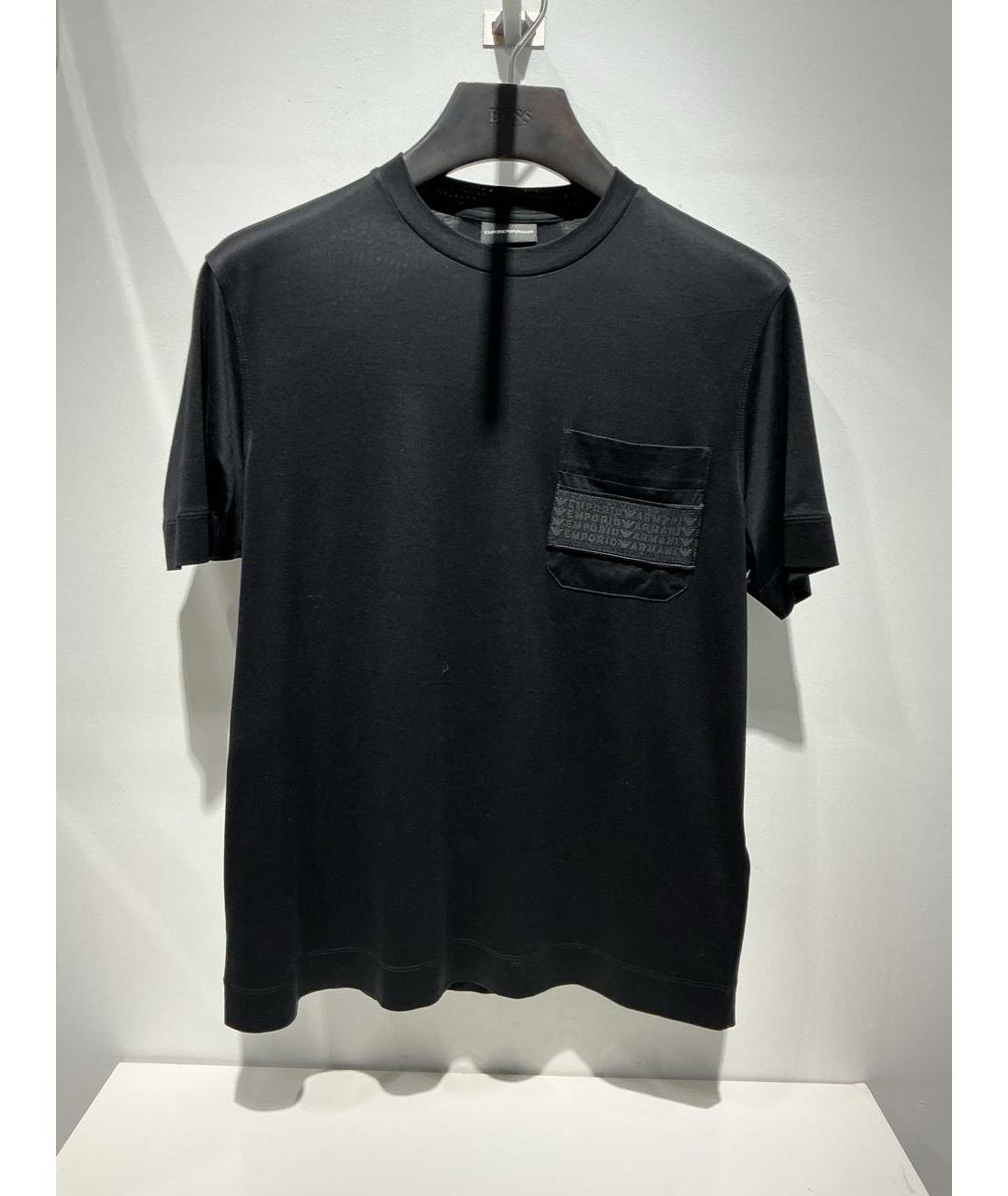 EMPORIO ARMANI Черная хлопковая футболка, фото 4