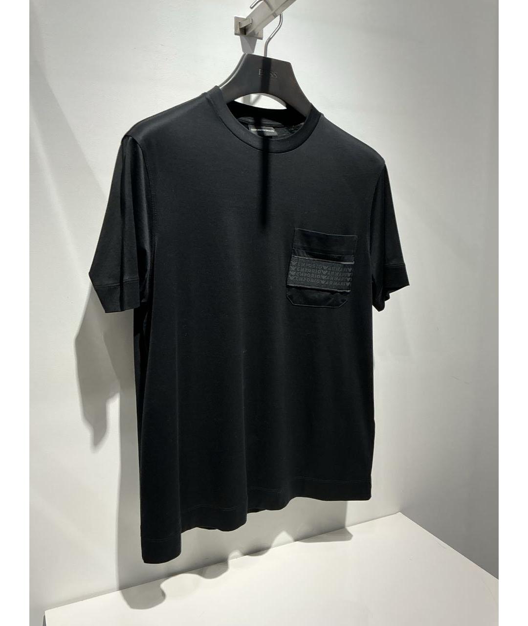 EMPORIO ARMANI Черная хлопковая футболка, фото 2