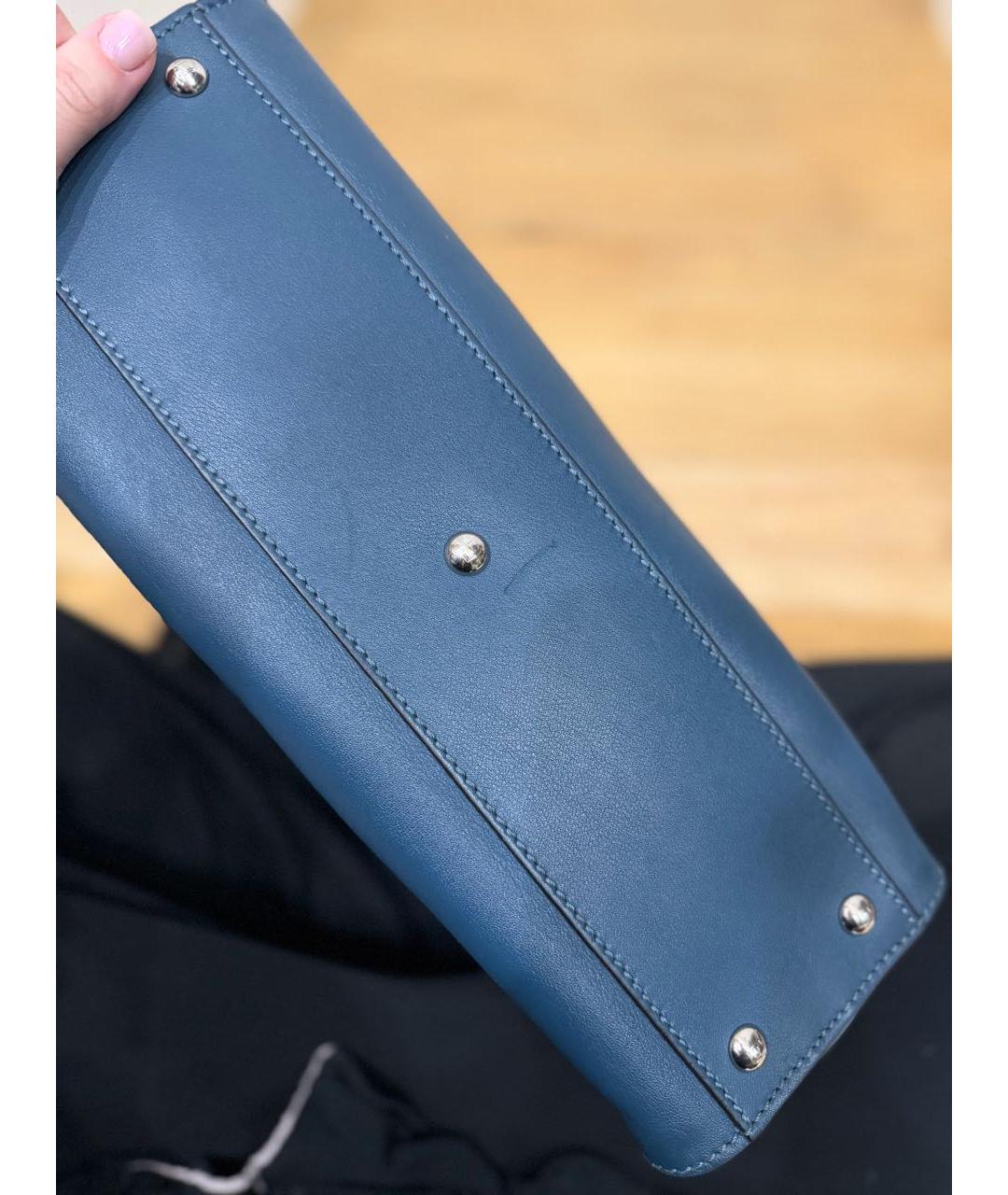 FENDI Синяя кожаная сумка с короткими ручками, фото 5