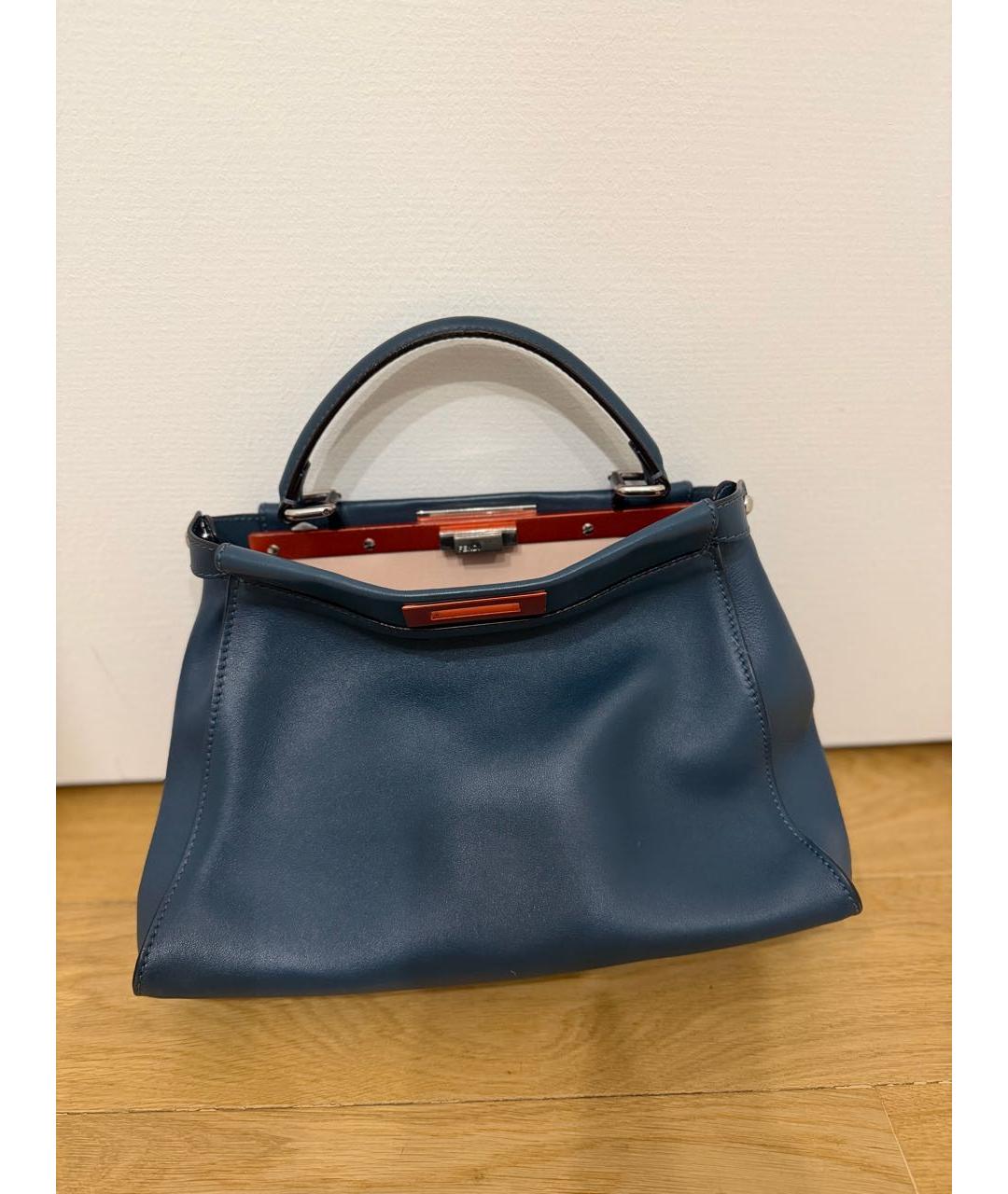 FENDI Синяя кожаная сумка с короткими ручками, фото 8